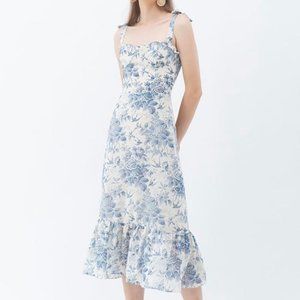 Chicwish Swallow And Rose Printed Tie-Strap Midi Dress, Size S